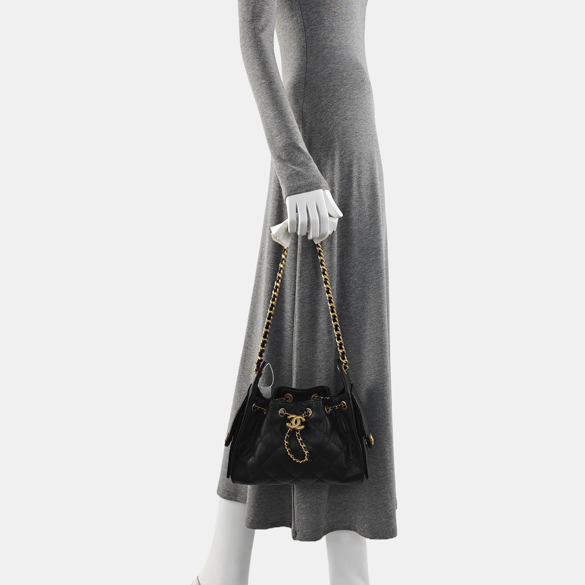 CHANEL 25 Mini Quilted Grained Calfskin Black