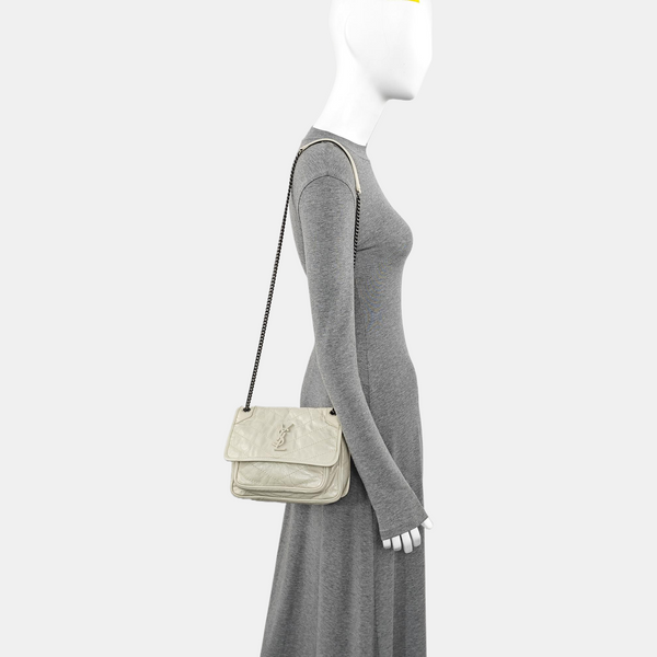 NIKI Small Chevron Calfskin White