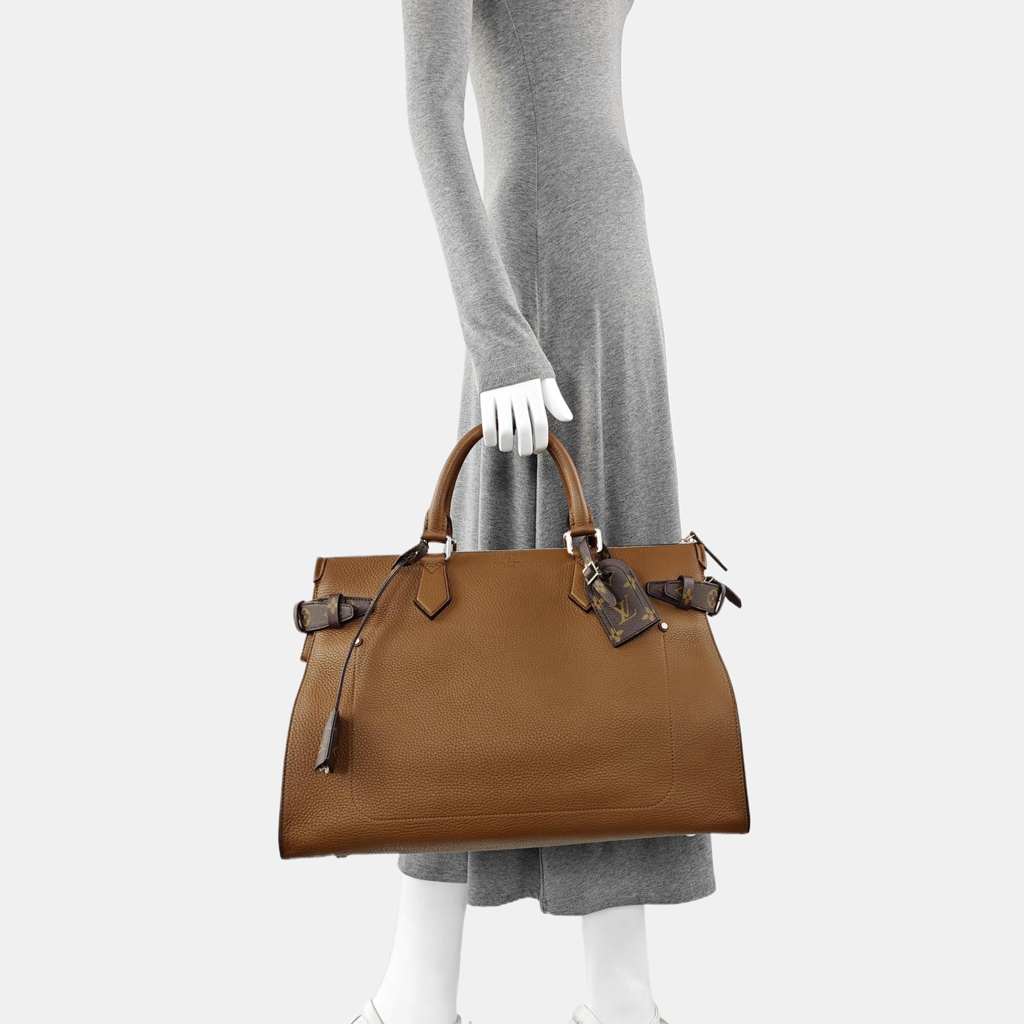 Monogram Calfskin Top Handle Bag Brown