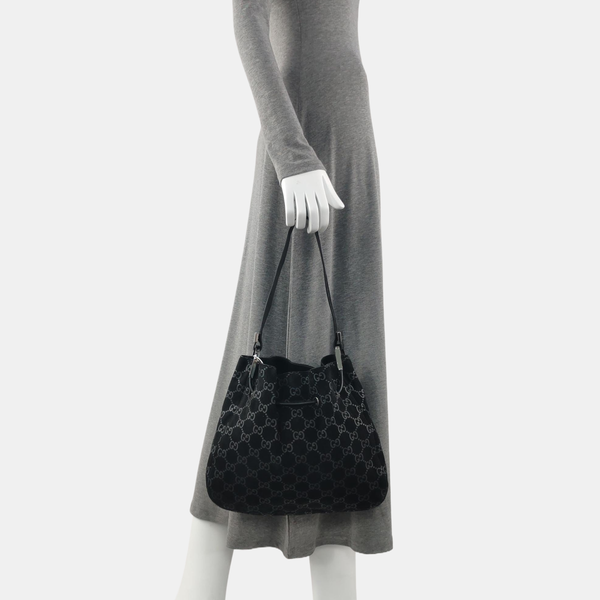 Monogram Suede Top Handle Bag Black