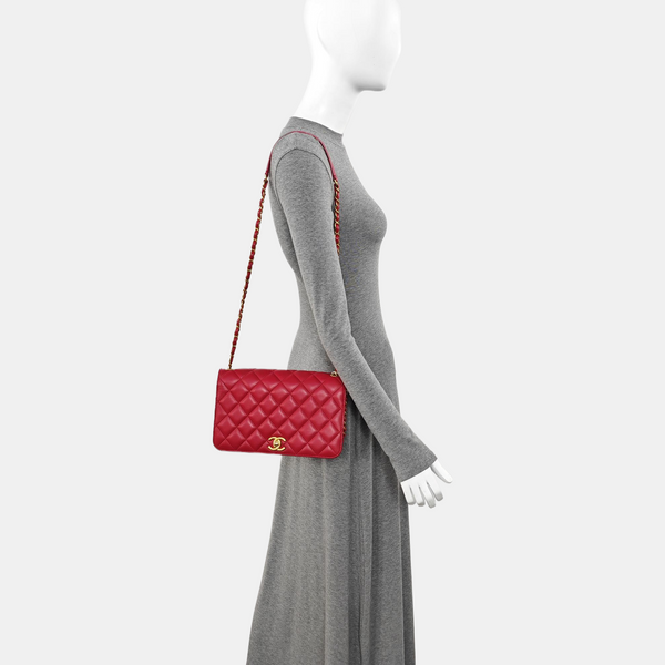 Quilted Calfskin Shoulder Bag Red