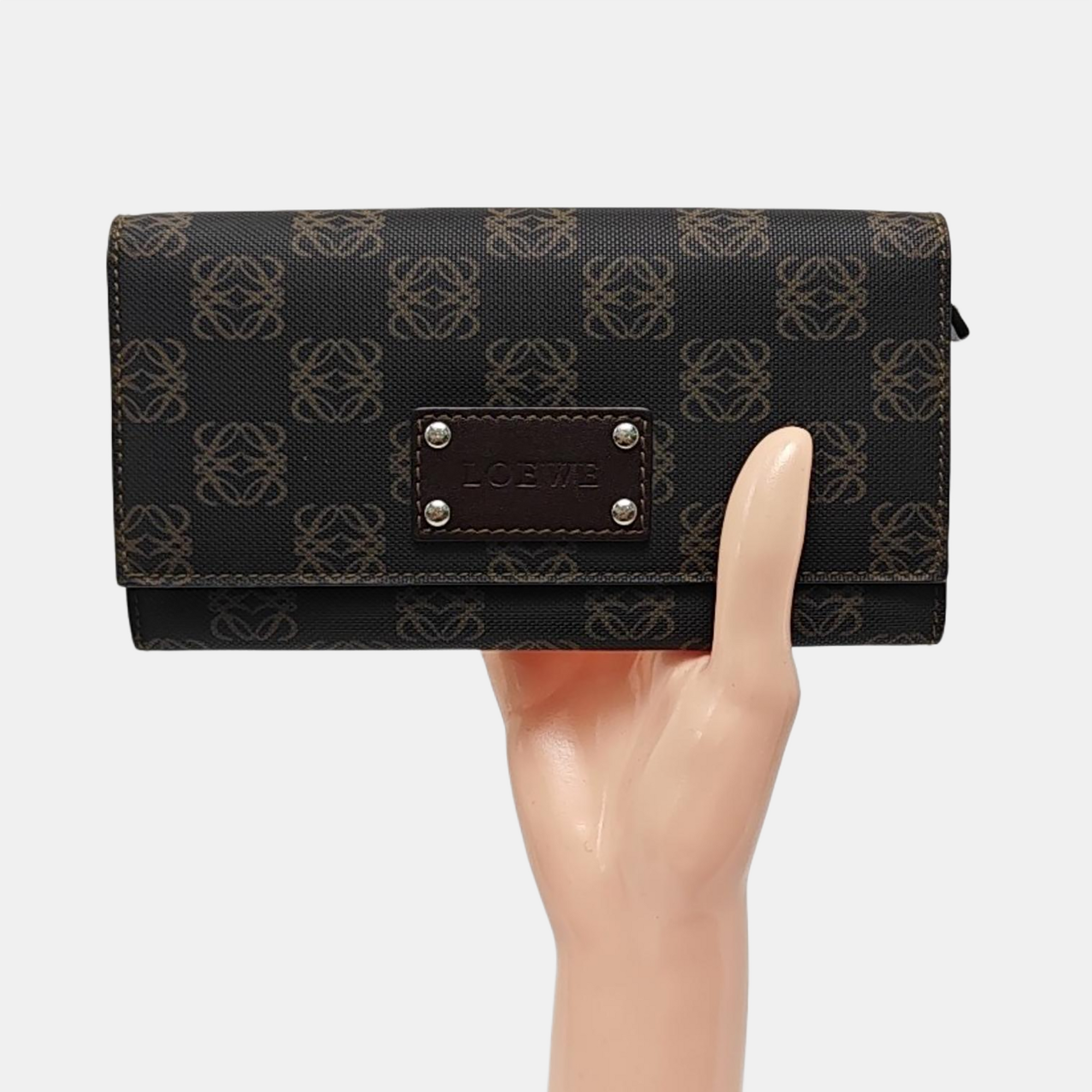 Monogram Leather Clutch Gray