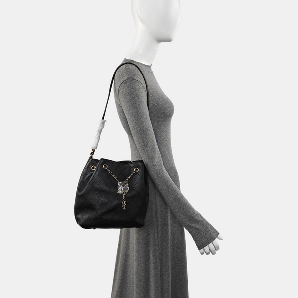 Quilted Calfskin Bucket Bag Black