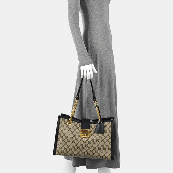 Padlock Medium Monogram Coated Canvas Beige