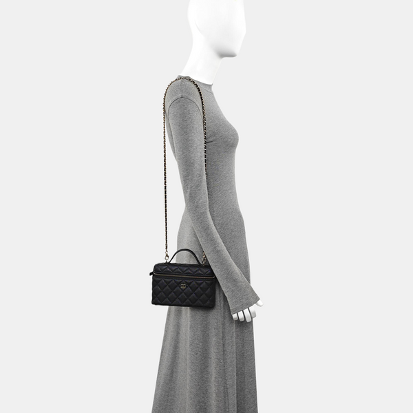 Quilted Grained Calfskin Shoulder Bag Black