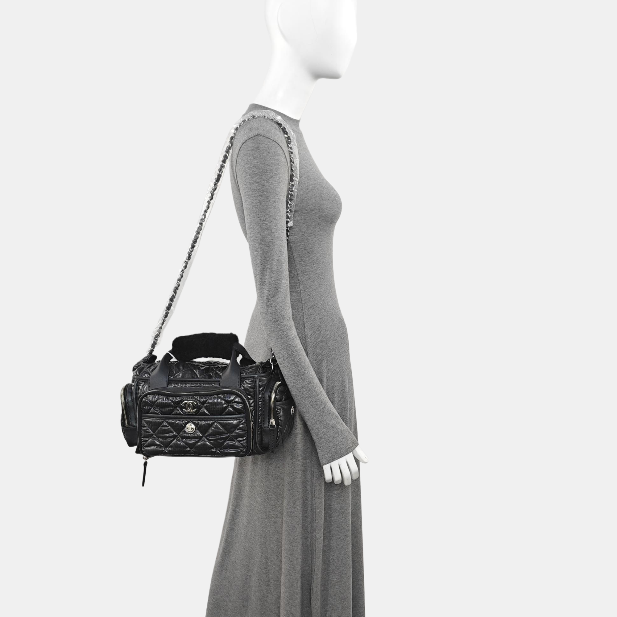 Quilted Nylon Shoulder Bag Gray
