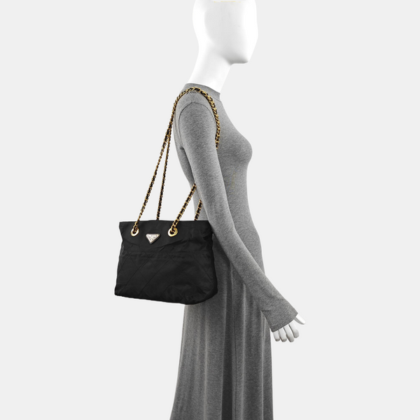 Chain Tote Quilted Nylon Black