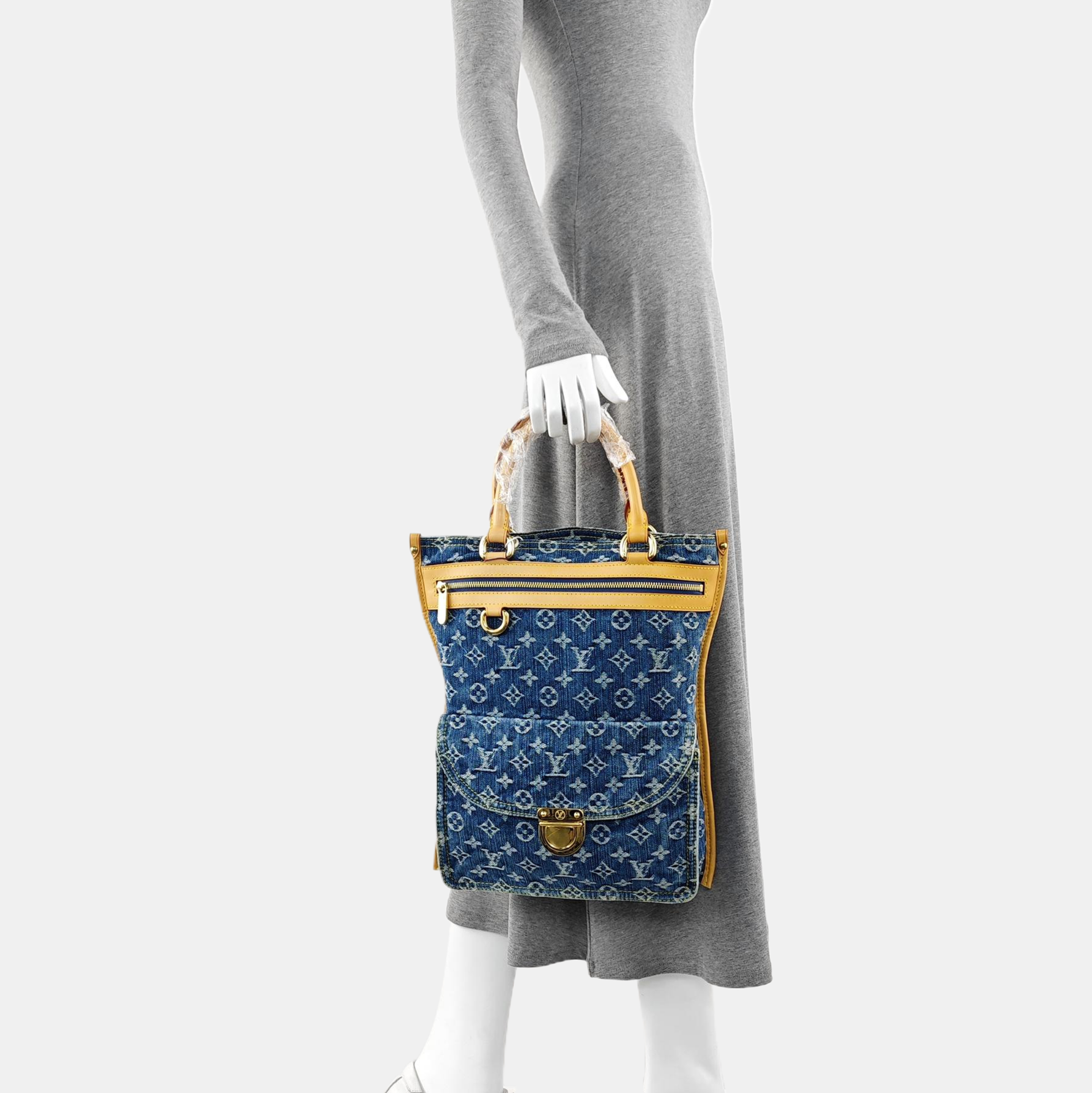 Monogram Denim Tote Bag Blue