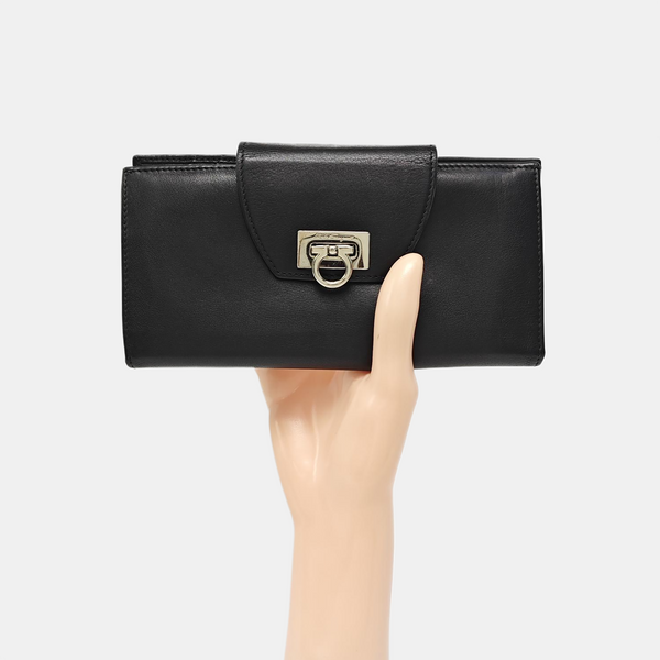 Gancio Calfskin Black Wallet