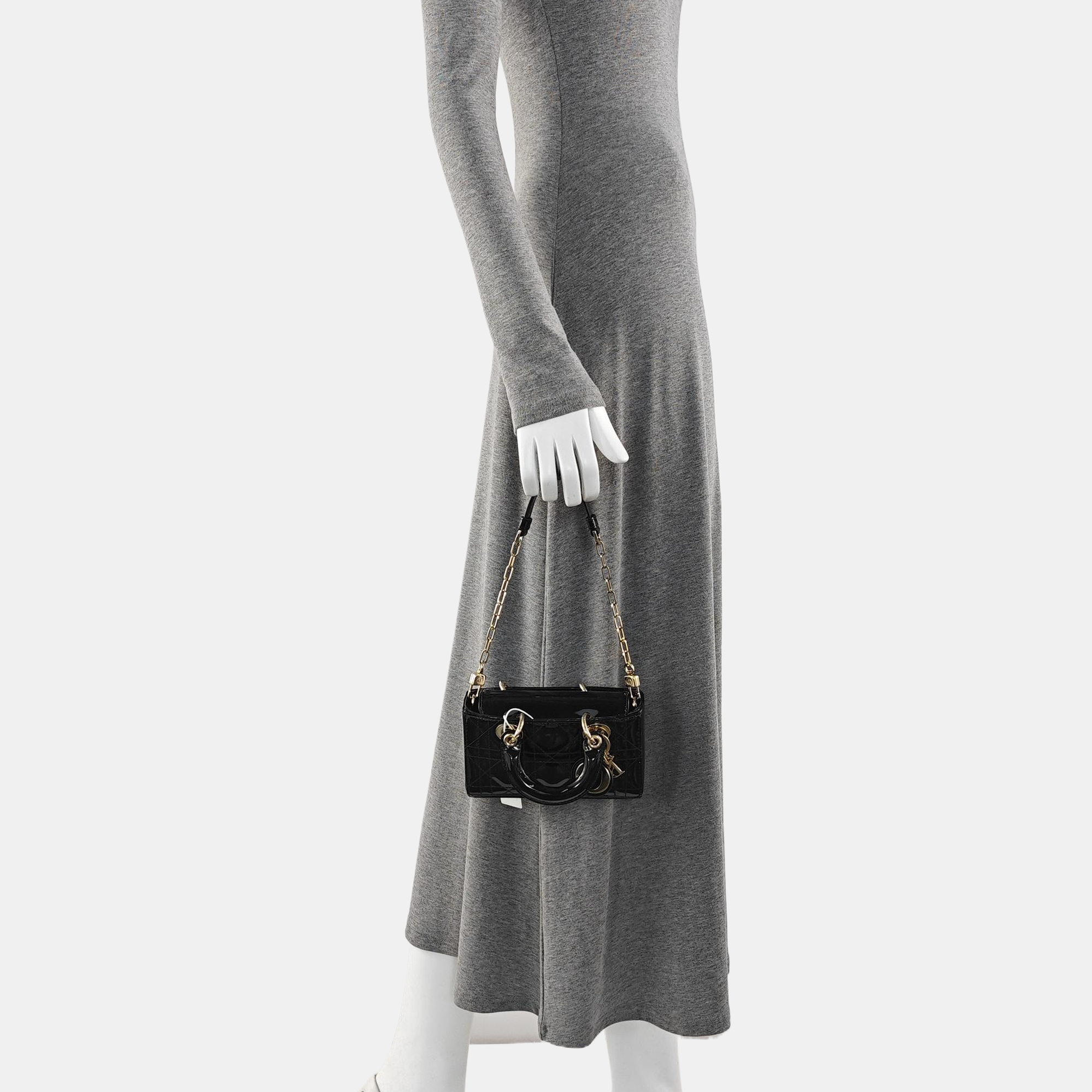Lady Dior Super Mini Cannage Patent Leather Black
