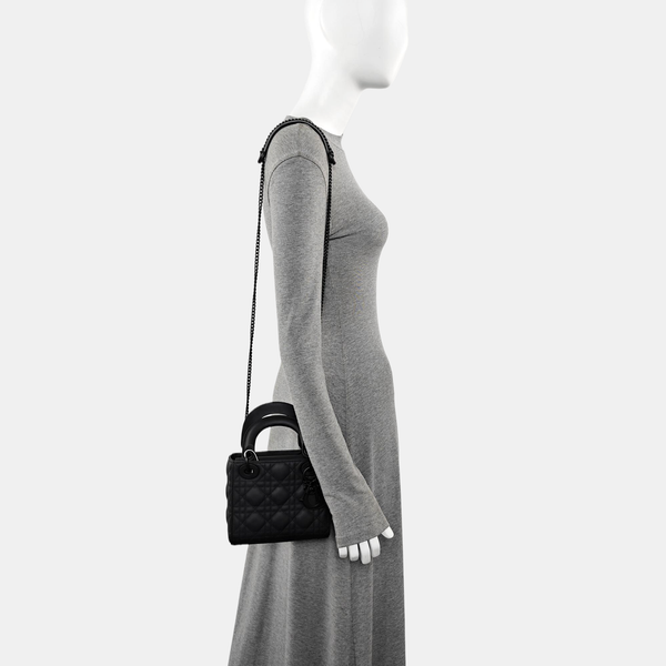 Lady Dior Mini Cannage Calfskin Black