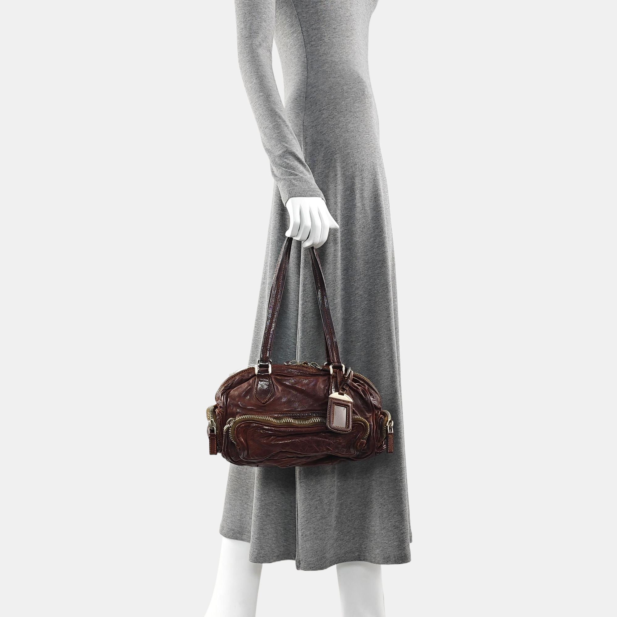 Leather Top Handle Bag Brown