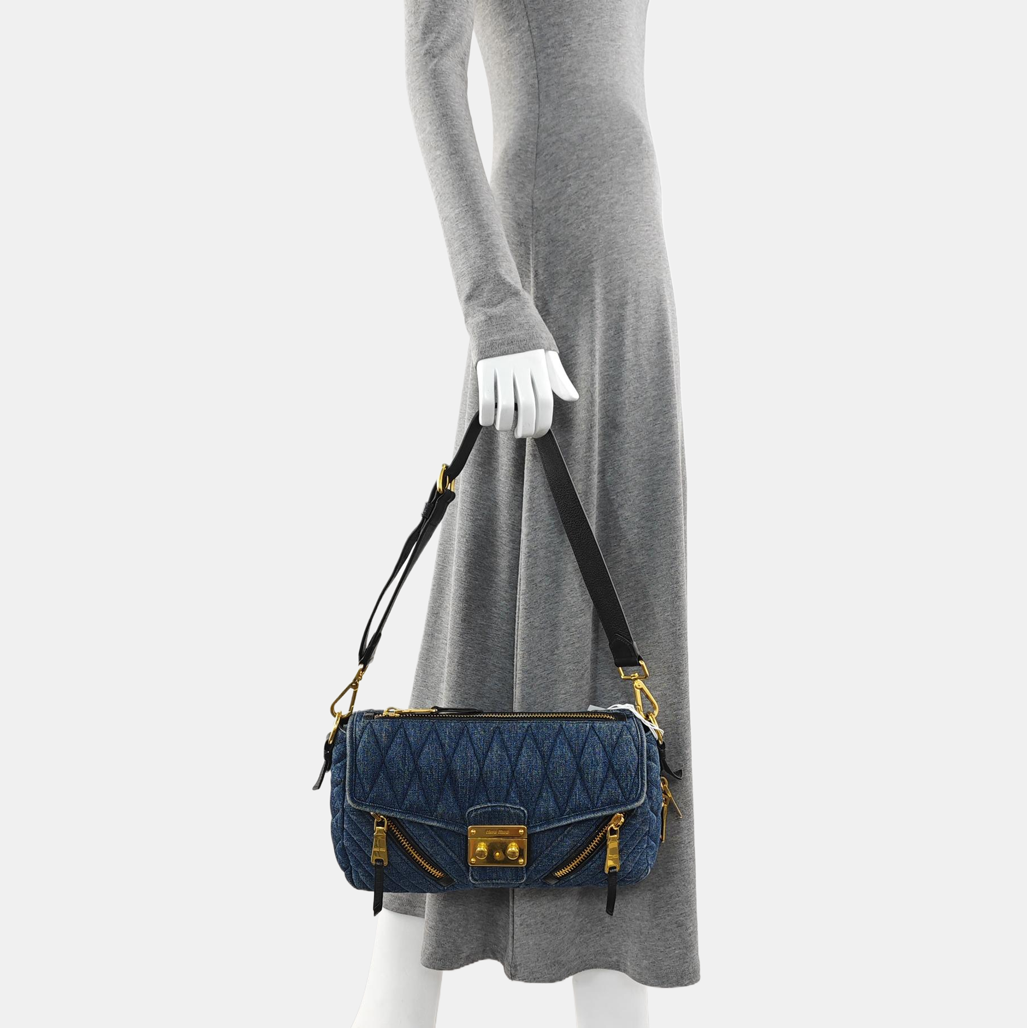 Quilted Denim Shoulder Bag Blue