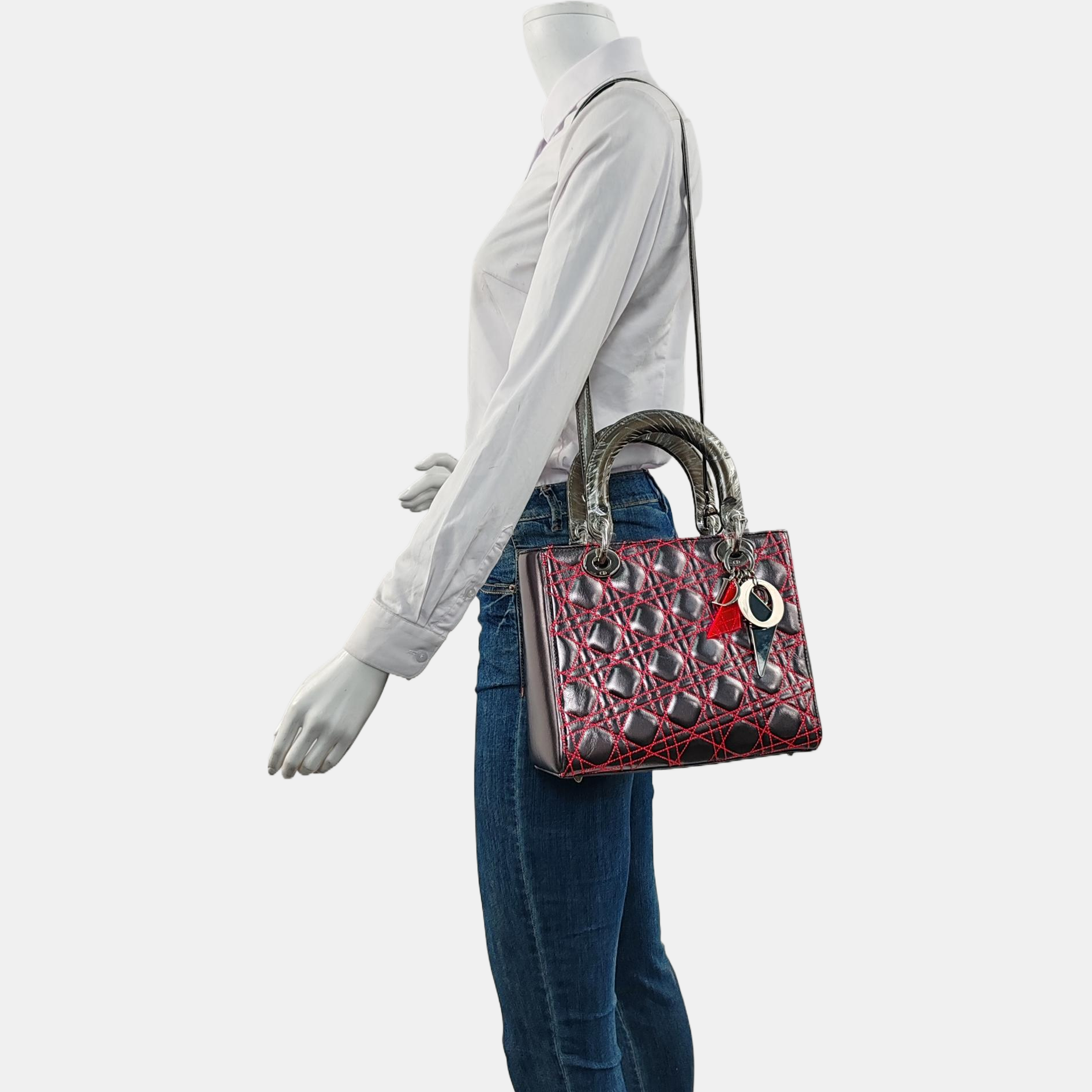 Lady Dior Medium Cannage Lambskin Gray
