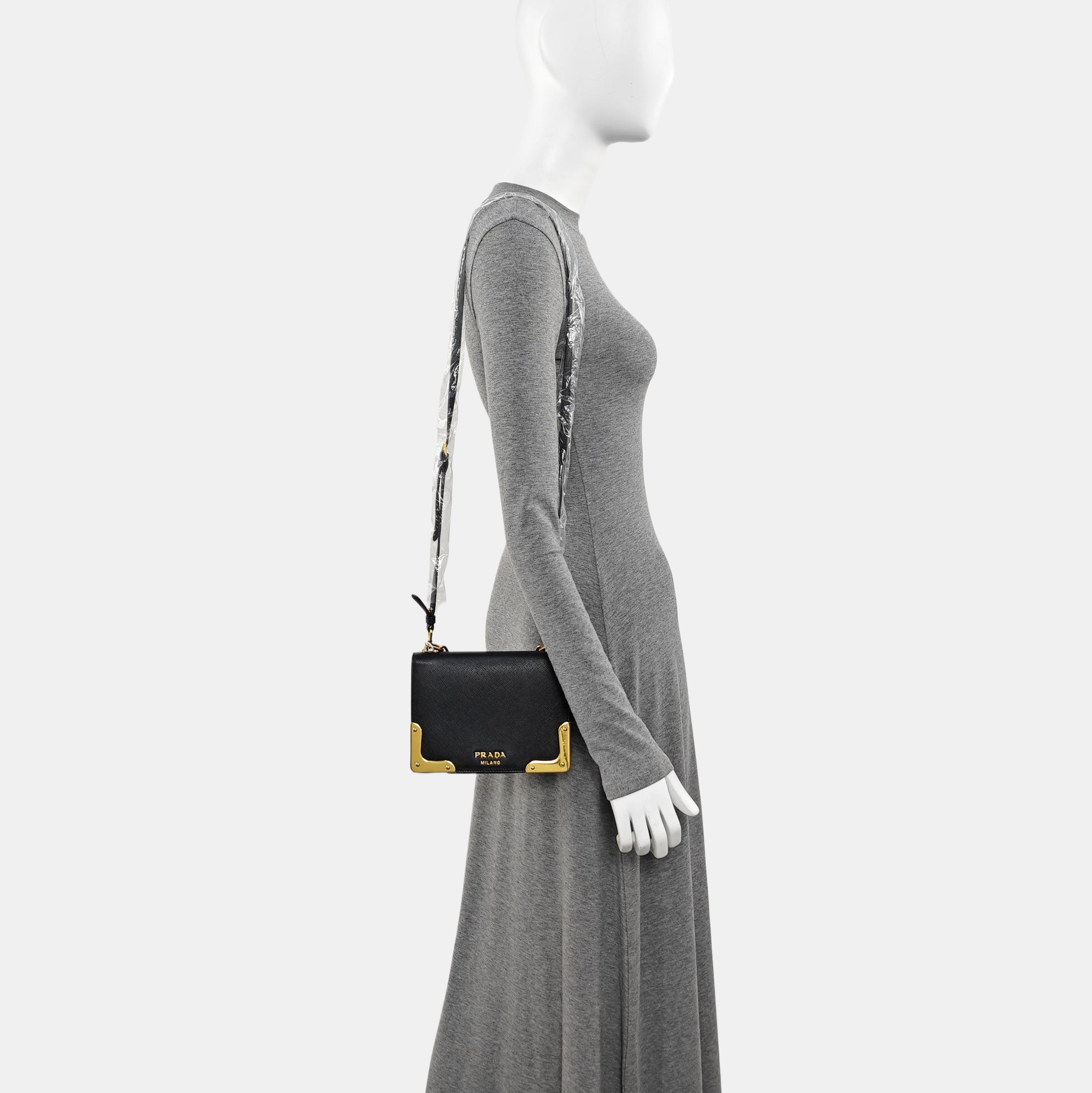 Saffiano Calfskin Shoulder Bag Black