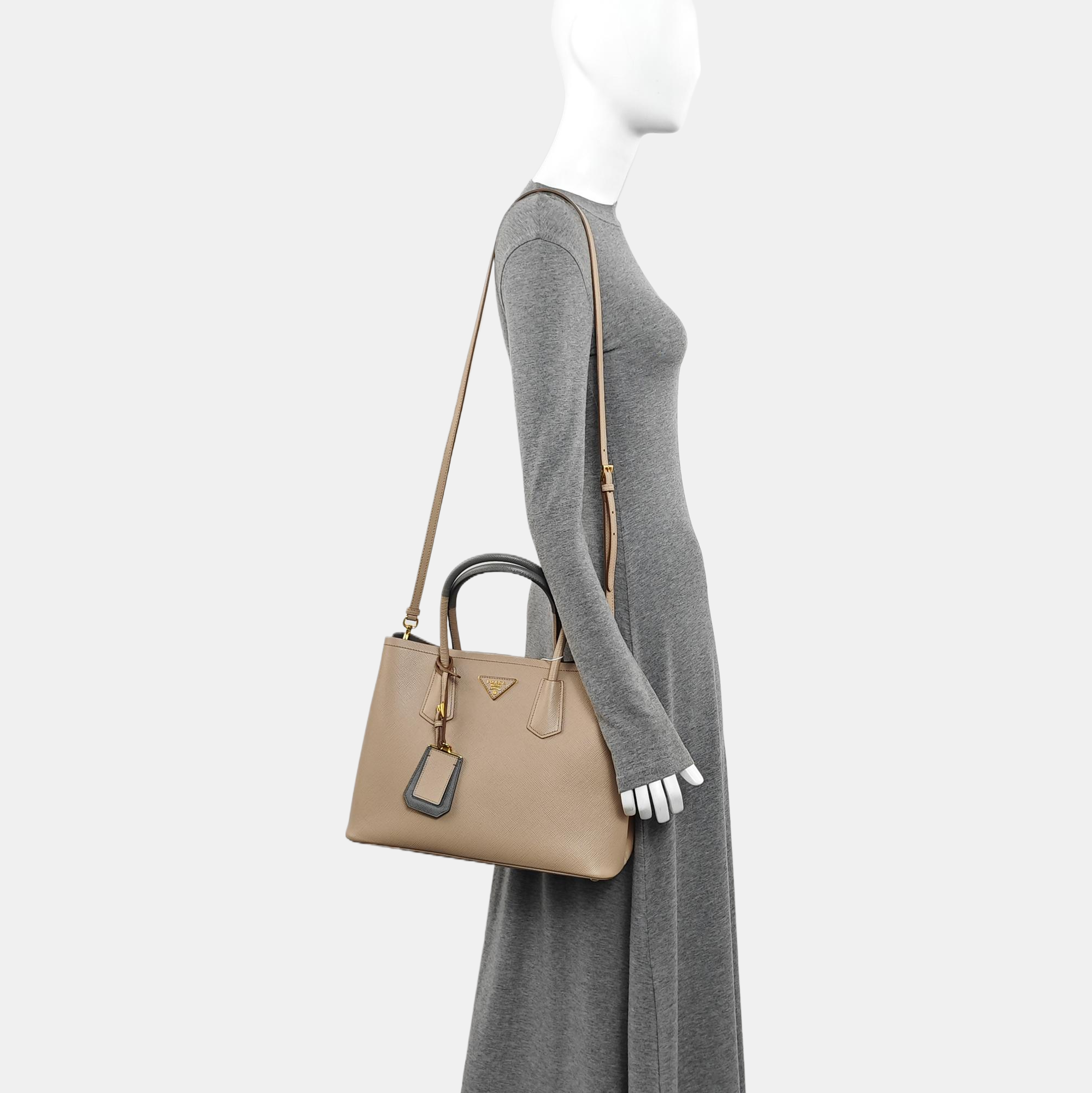 Double Medium Saffiano Calfskin Beige