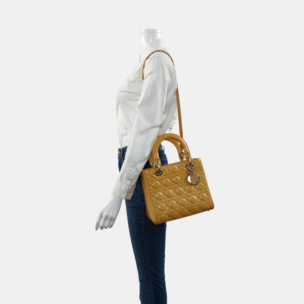 Lady Dior Medium Cannage Patent Leather Yellow