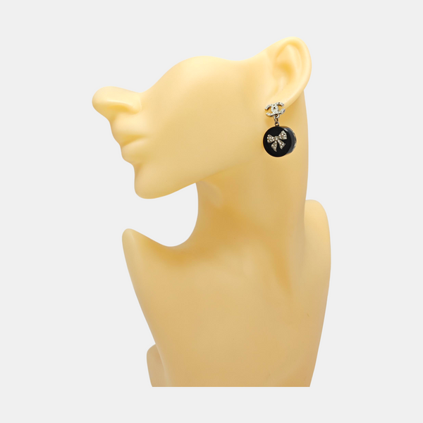 CC Logo Metal Black Earrings