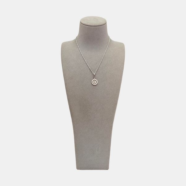 Tondo Sun Sole Charm 18k White Gold Silver Necklace