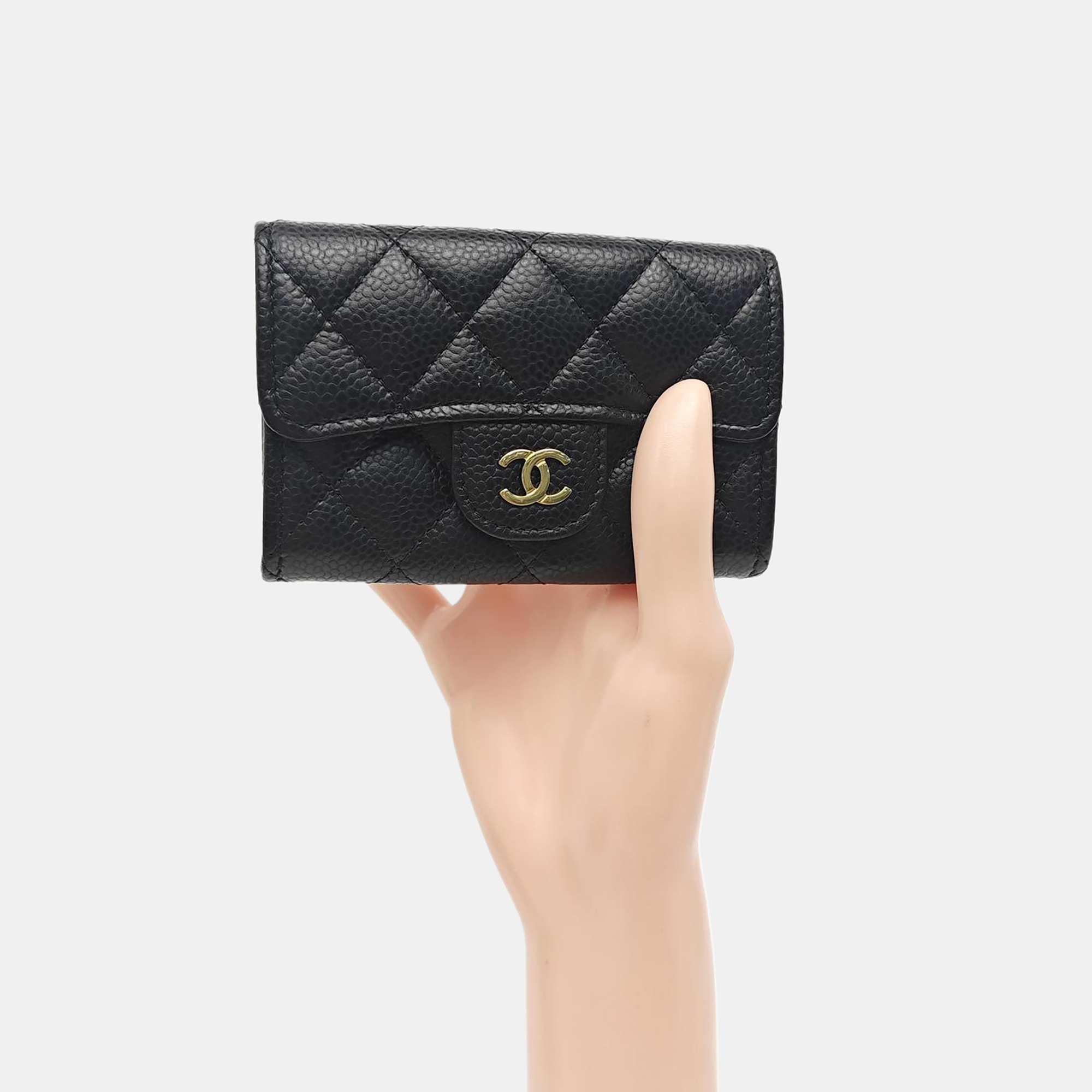 CLASSIC FLAP Quilted Grained Calfskin Black Card Holder