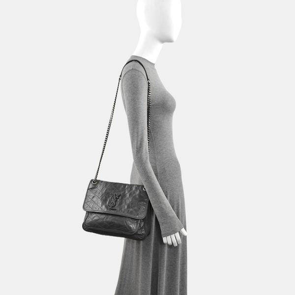 NIKI Medium Chevron Calfskin Gray
