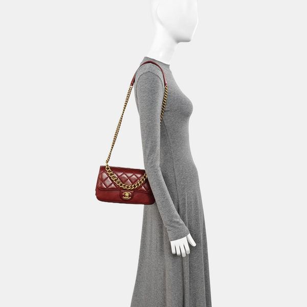 Quilted Calfskin Shoulder Bag Red