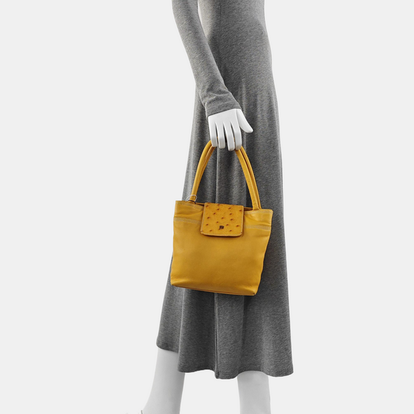 Leather Top Handle Bag Yellow