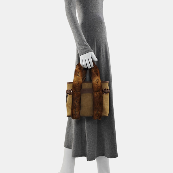 Suede Top Handle Bag Brown