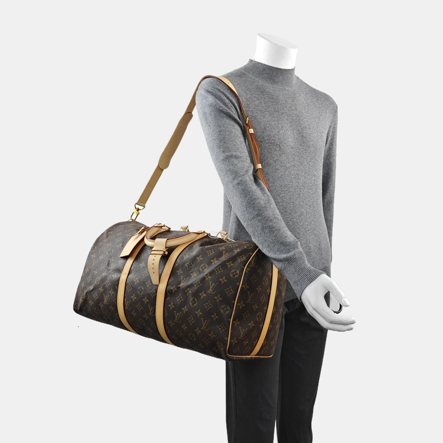 KEEPALL 50 Monogram Coated Canvas Brown