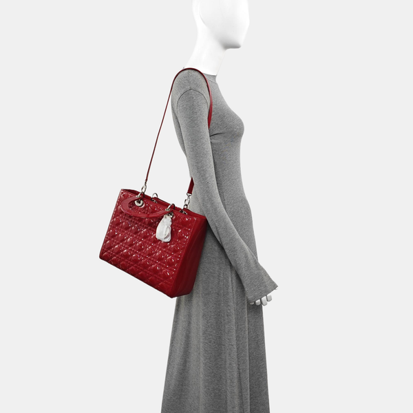 Lady Dior Large Cannage Patent Leather Red