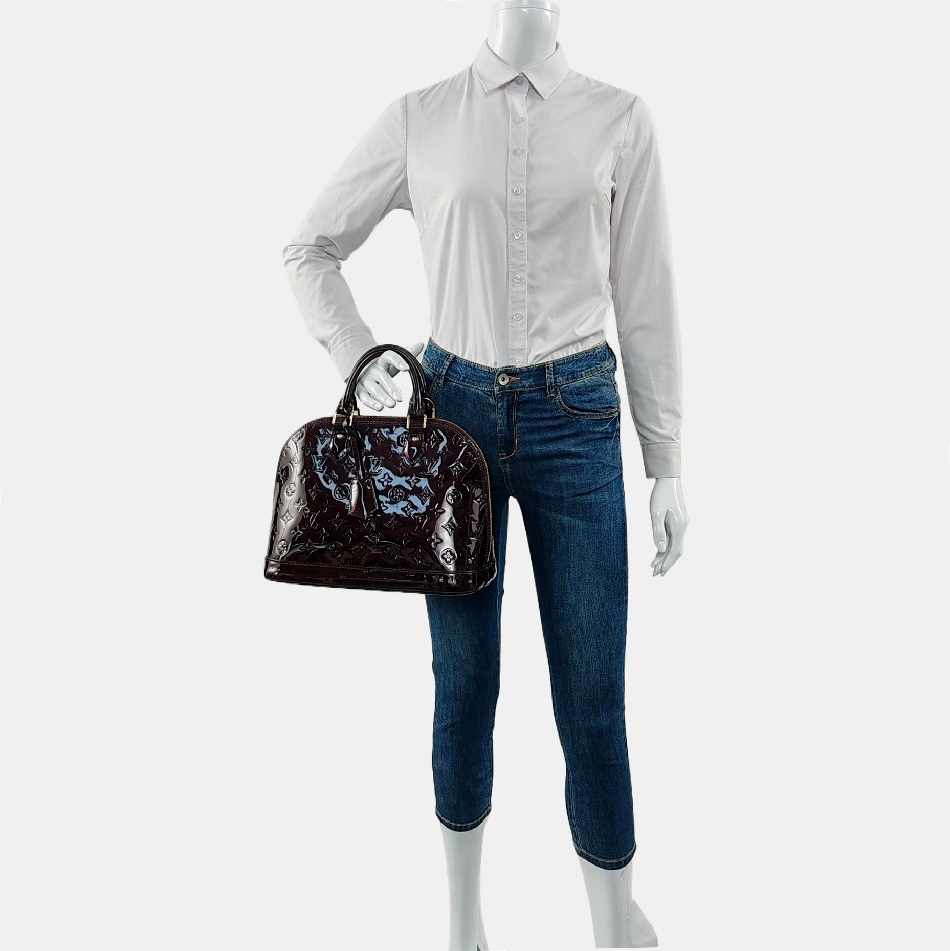 Authenticated pre-owned  ALMA PM Monogram Patent Leather Burgundy - Top Handle Bag at Looply