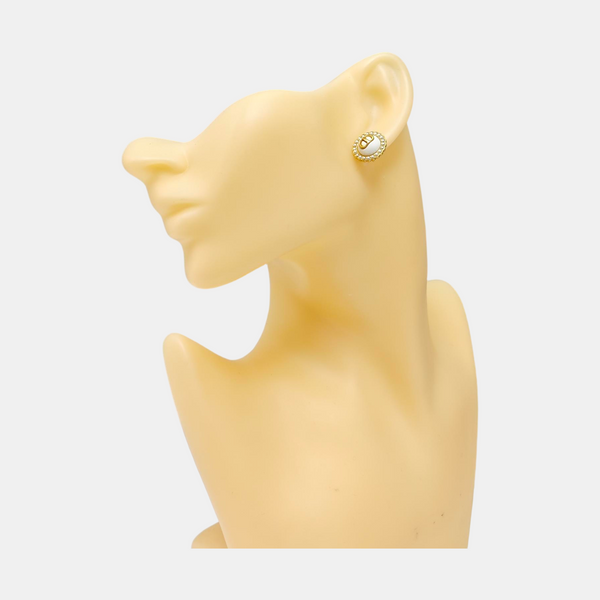 Petit CD Metal White Stud Earrings