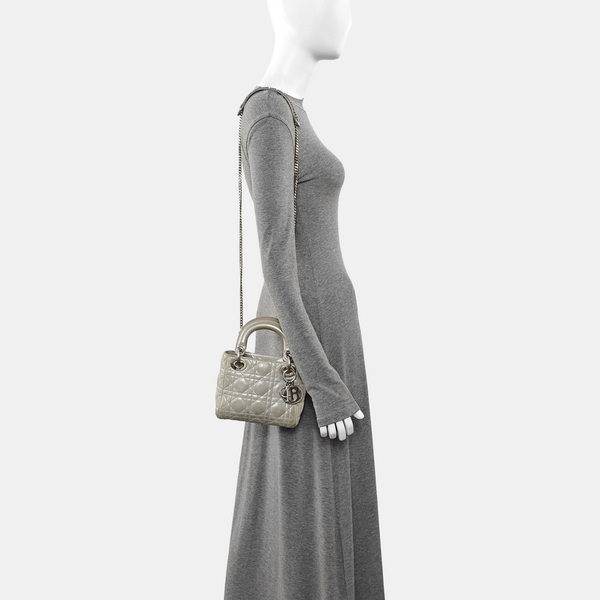 Lady Dior Mini Cannage Lambskin Gray