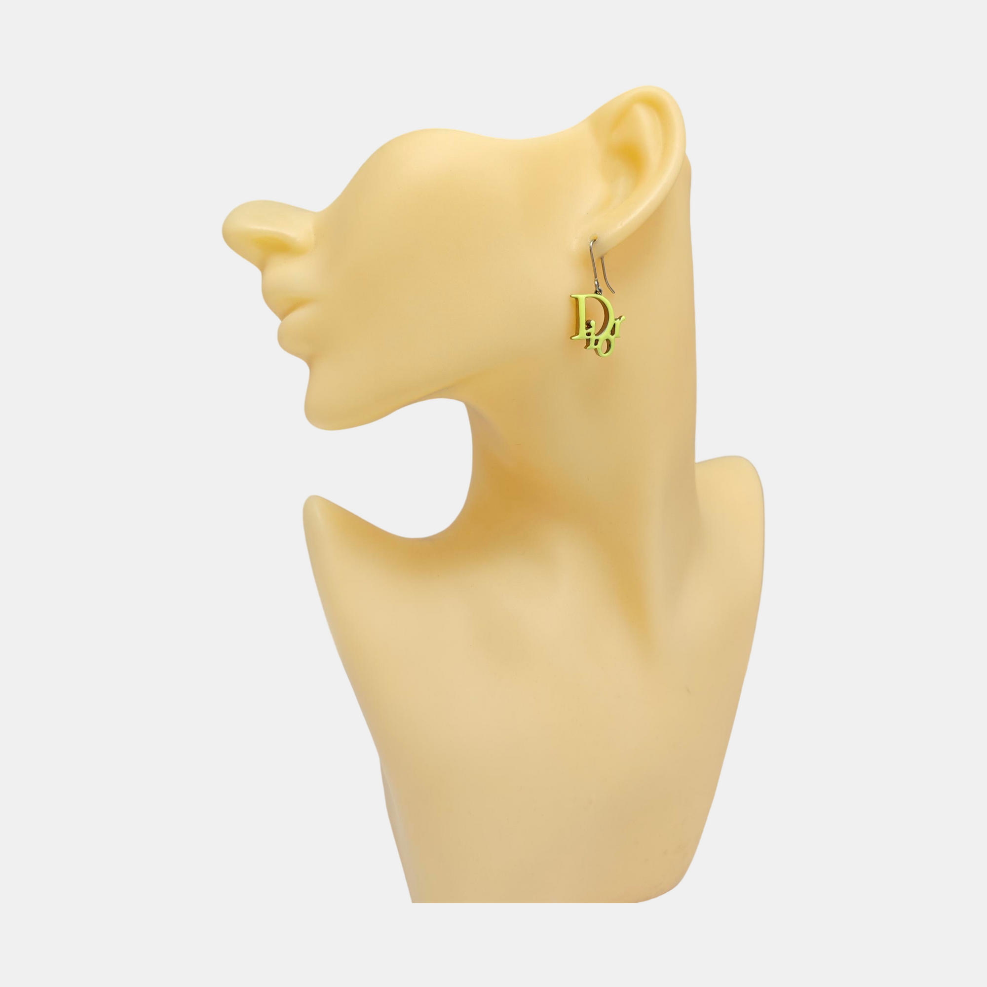 Dior Oblique Metal Green Stud Earrings