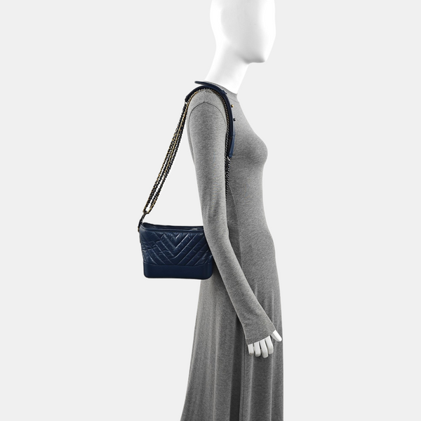 GABRIELLE Small Chevron Calfskin Blue