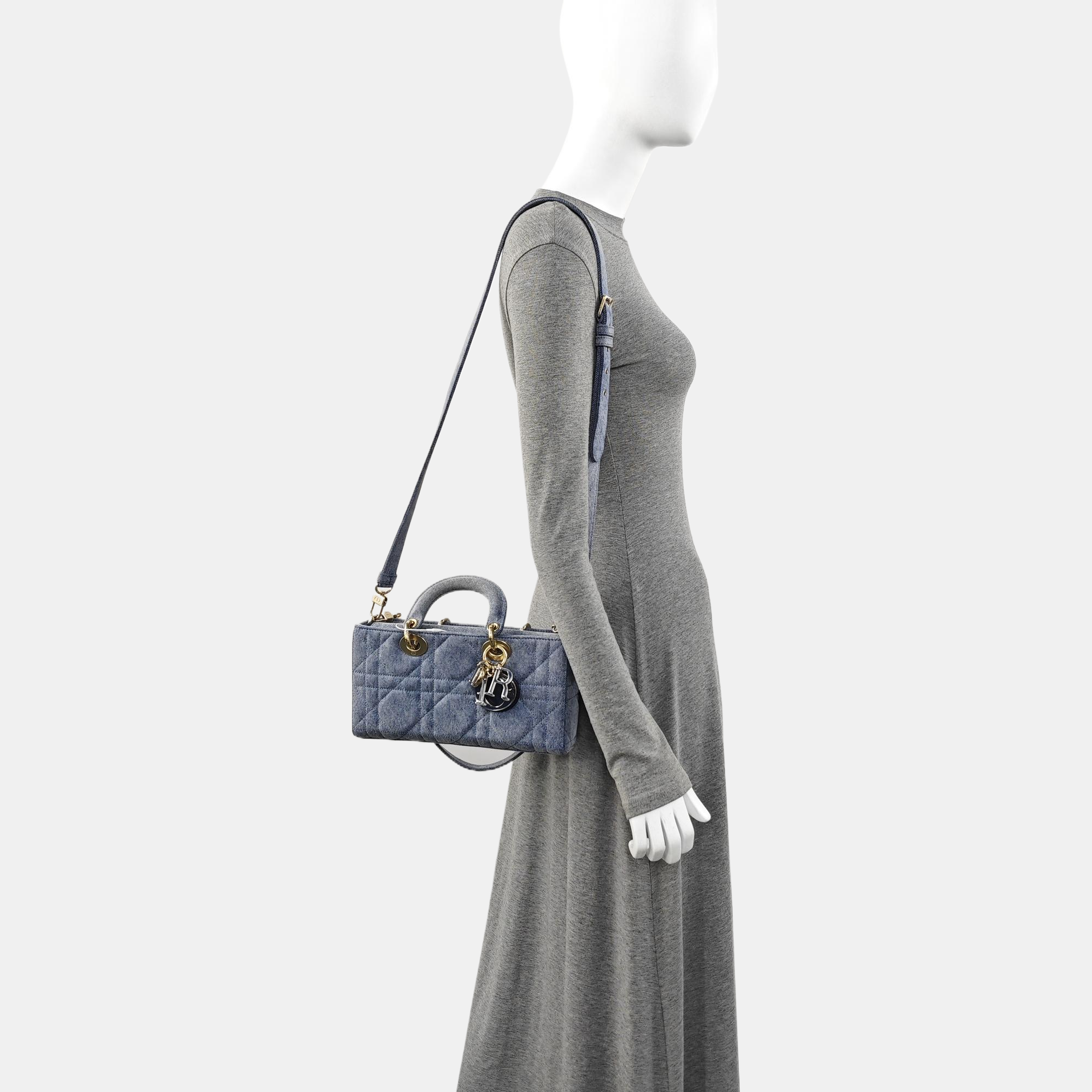 Authenticated pre-owned  Lady D-Joy Medium Quilted Denim Blue - Shoulder Bag at Looply