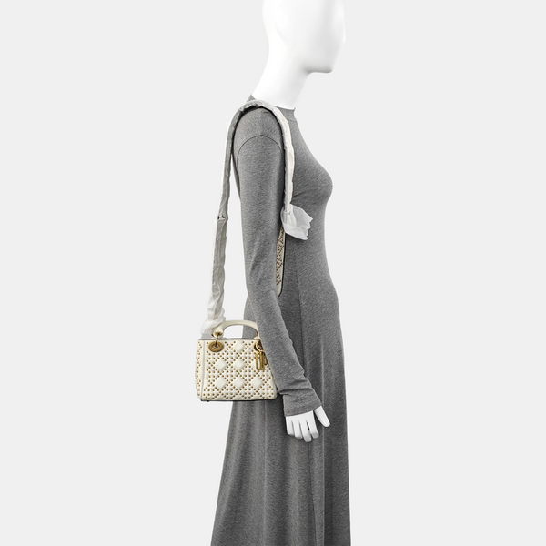 Authenticated pre-owned  Lady Dior Mini Lambskin White - Tote Bag at Looply