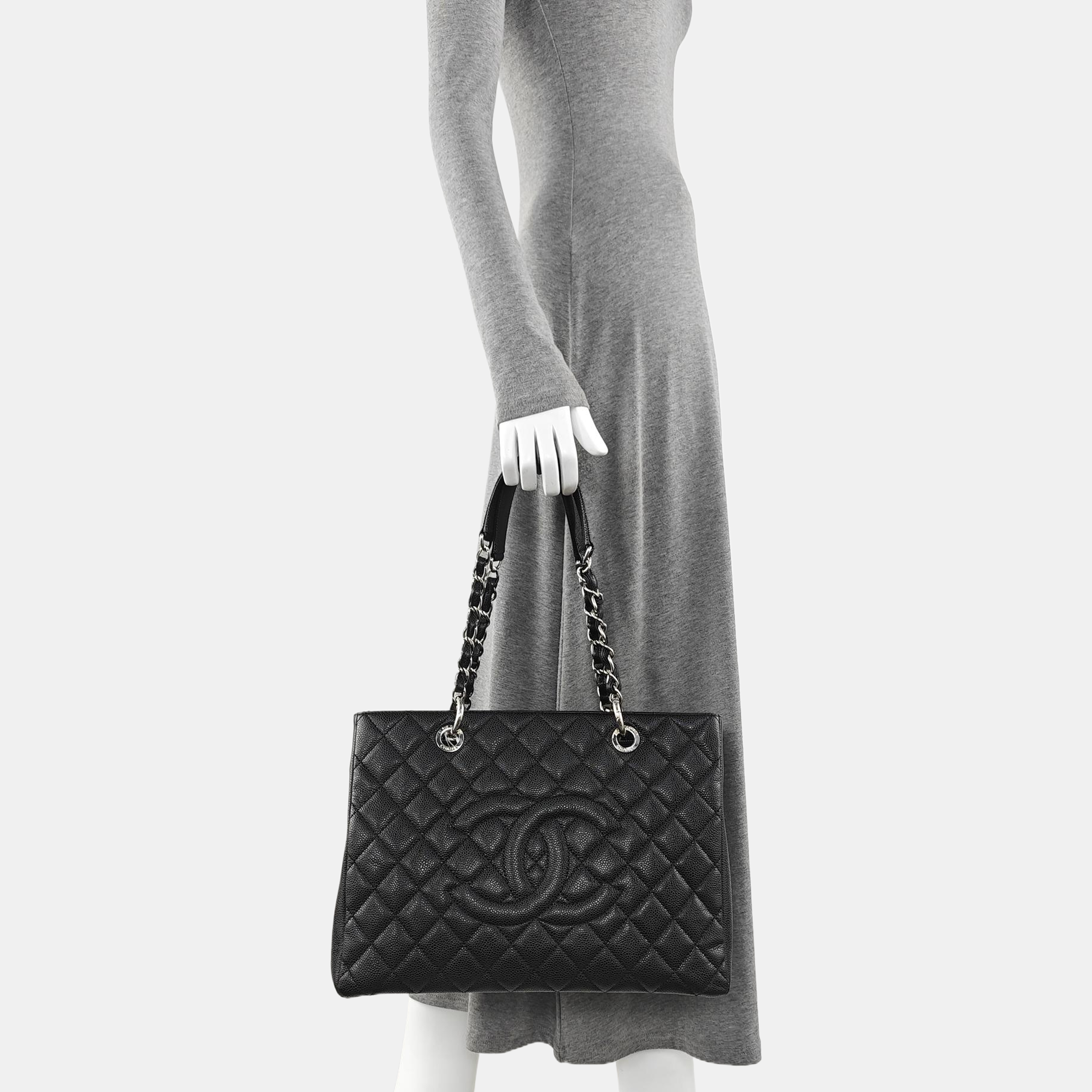 CHANEL GST Large Quilted Grained Calfskin Black