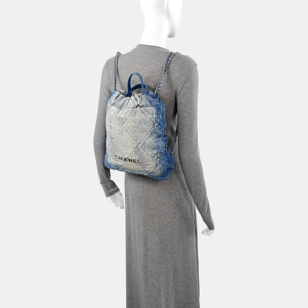 CHANEL 22 Small Quilted Denim Blue
