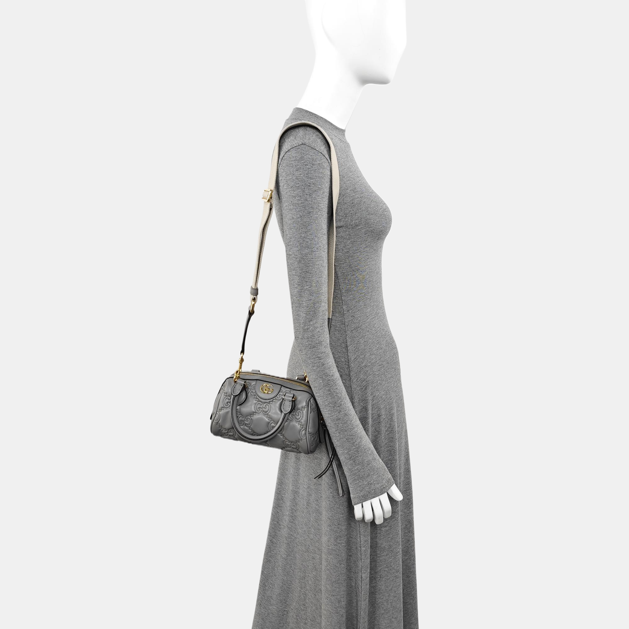 GG Matelassé Mini Monogram Calfskin Gray