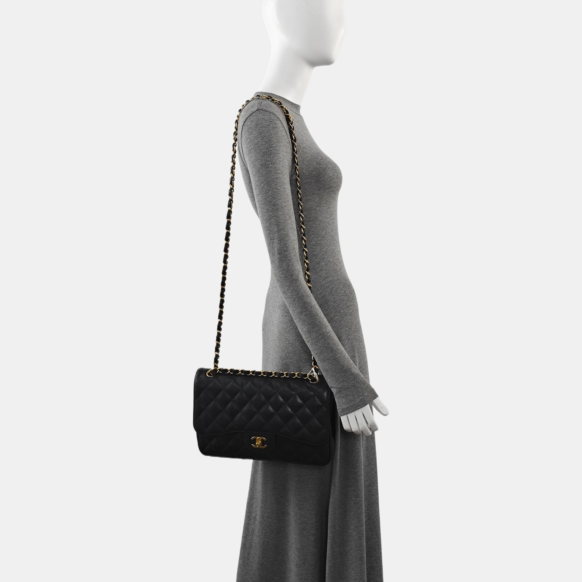 Large Quilted Grained Calfskin Black