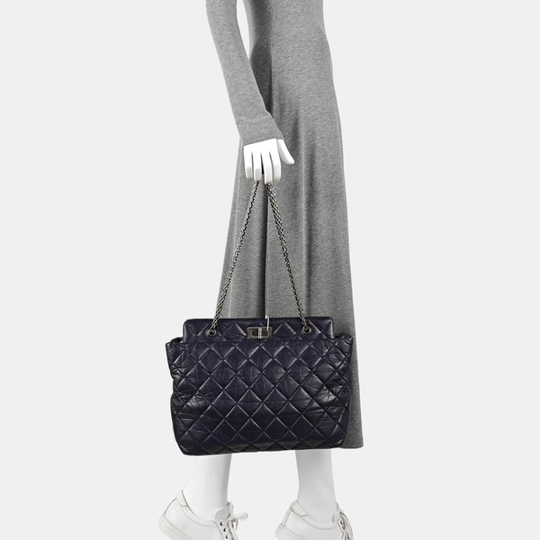 Quilted Calfskin Tote Bag Large Purple