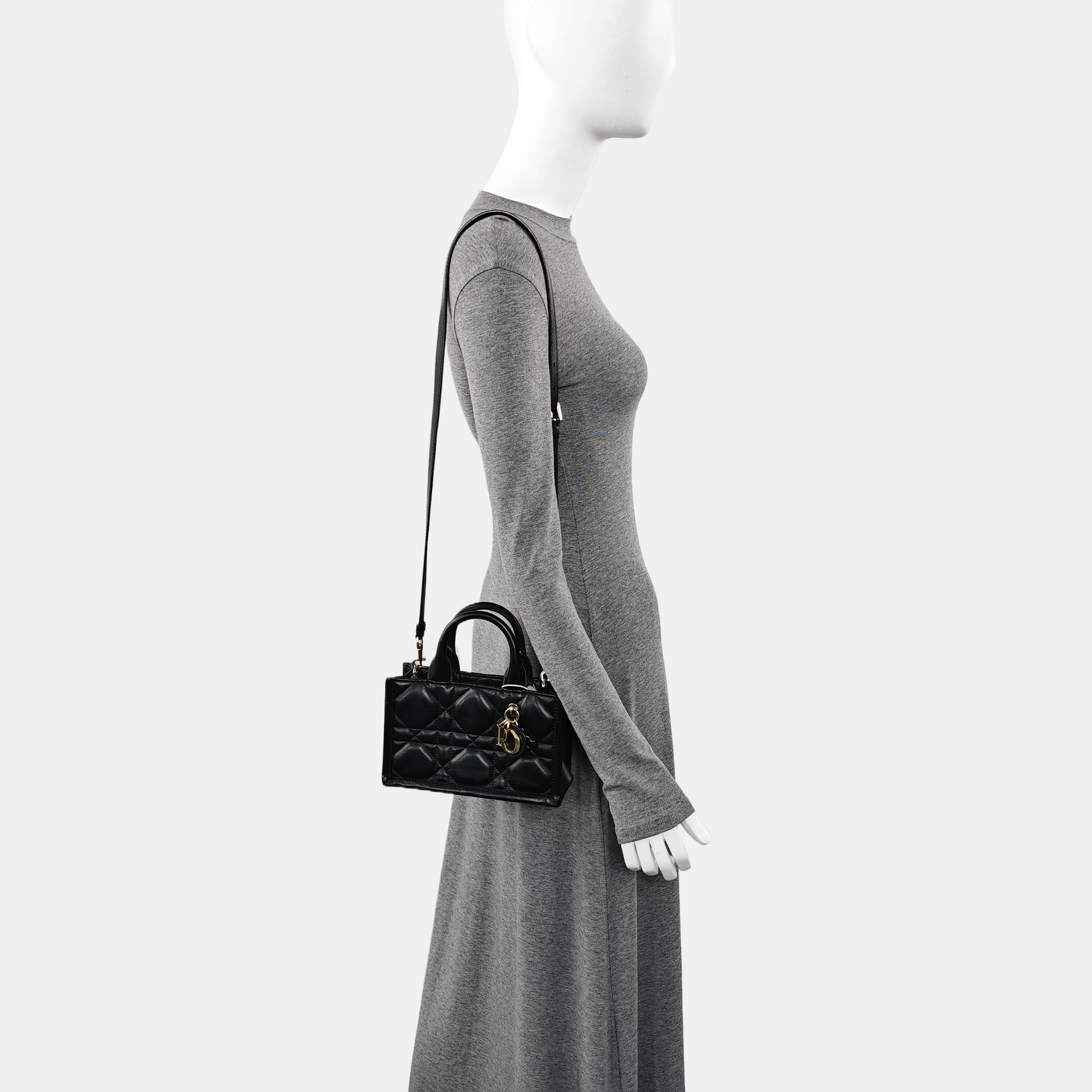 Authenticated pre-owned  Lady D-Joy Mini Quilted Calfskin Black - Tote Bag at Looply