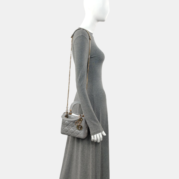 Lady Dior Mini Quilted Lambskin Grey