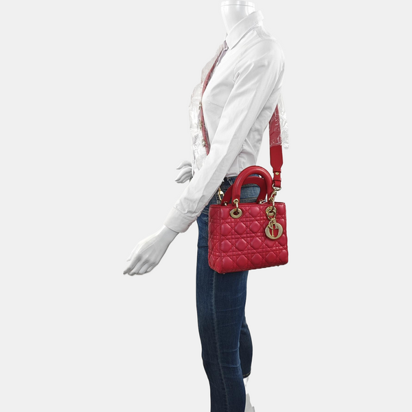 Lady Dior Small Cannage Lambskin Red