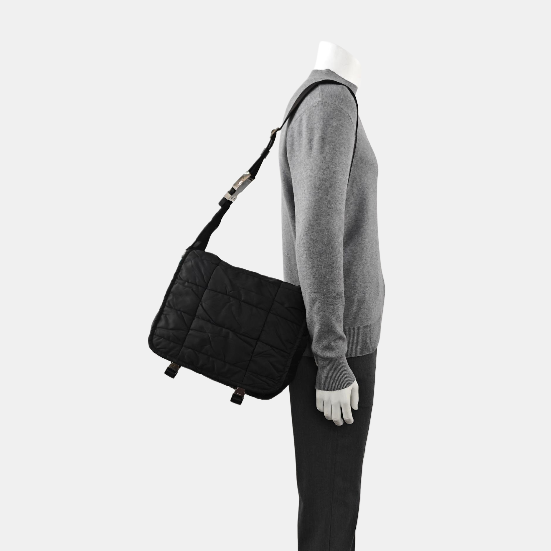 Quilted Nylon Shoulder Bag Black