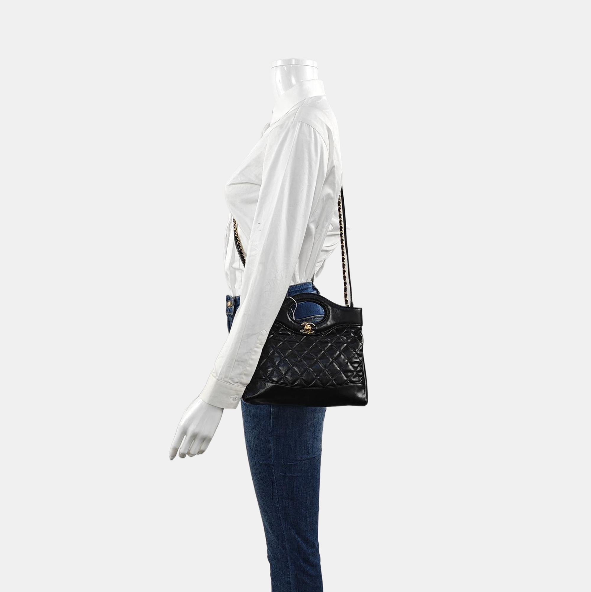 CHANEL 31 Mini Quilted Waxed Cafskin Black