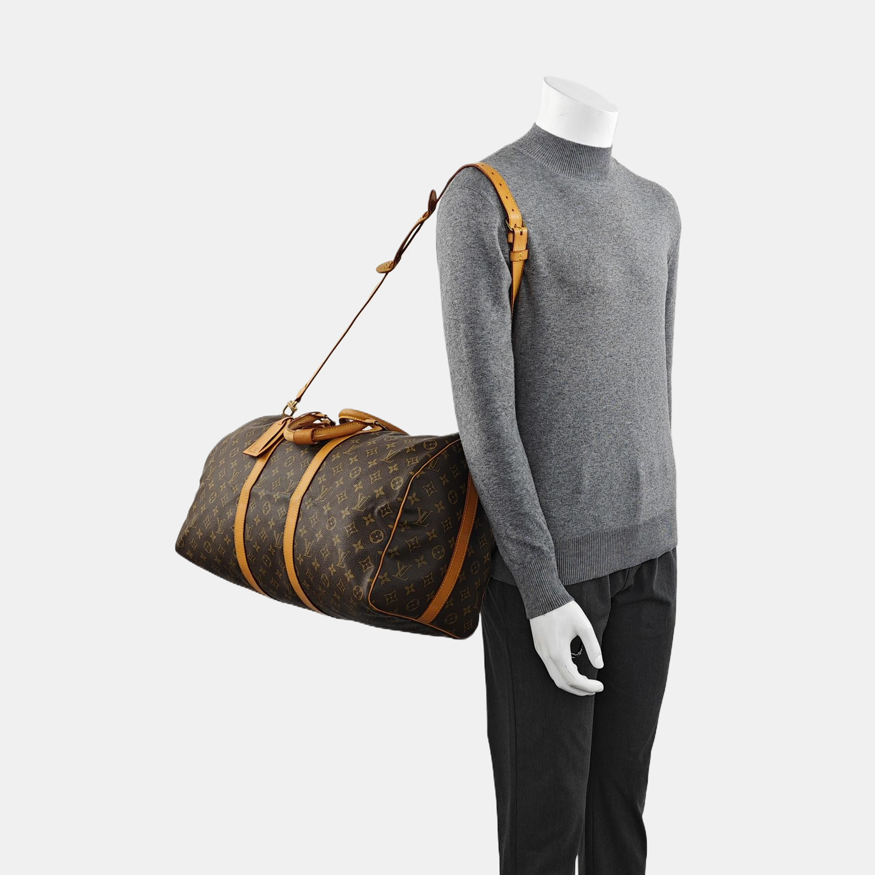 KEEPALL 50 Monogram Coated Canvas Brown