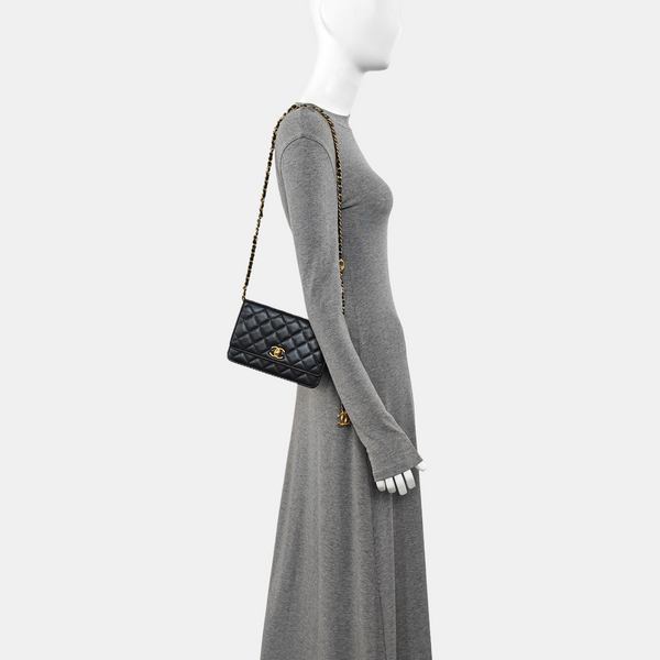 Quilted Grained Calfskin Shoulder Bag Black