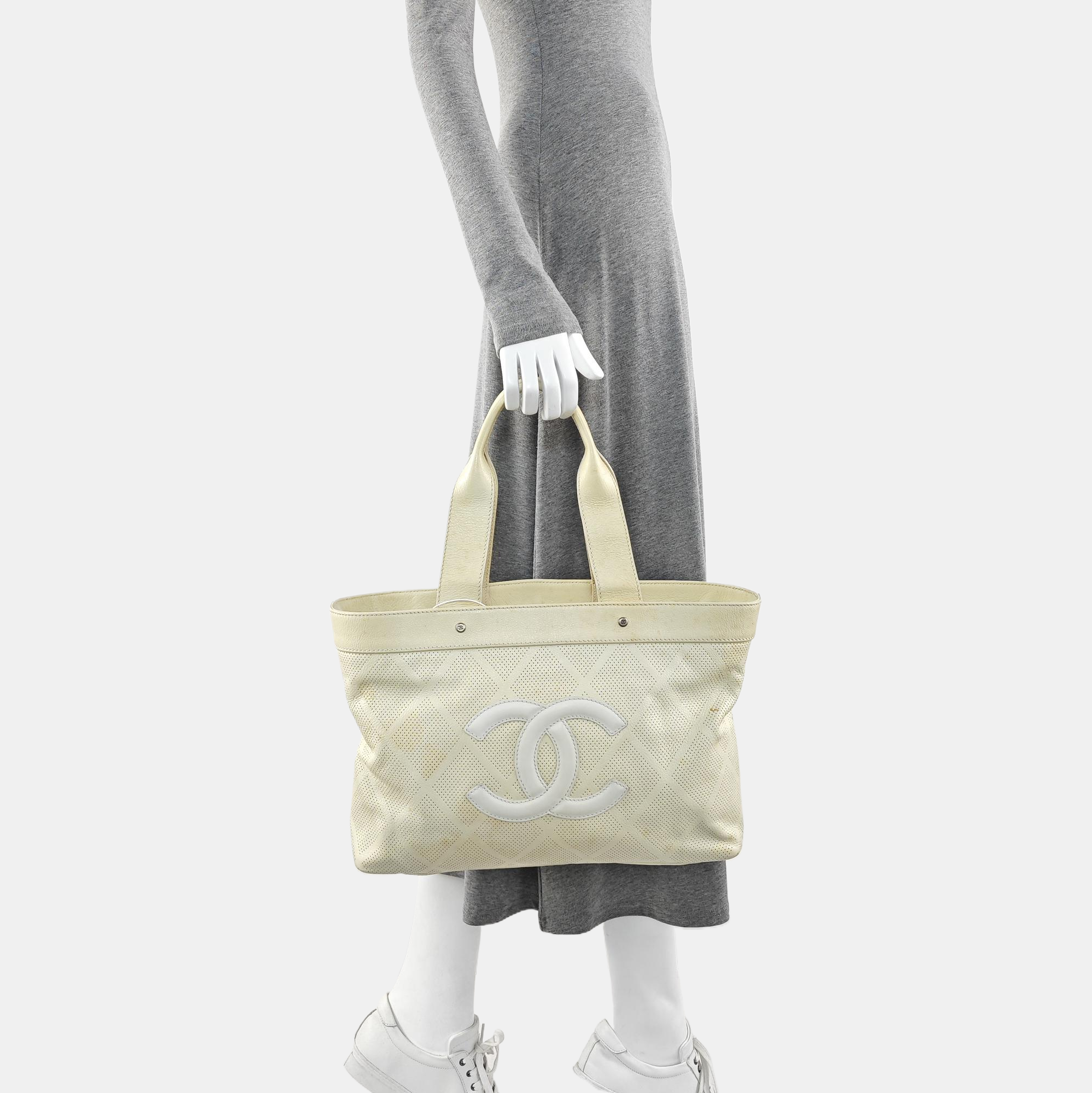 Quilted Lambskin Tote Bag White